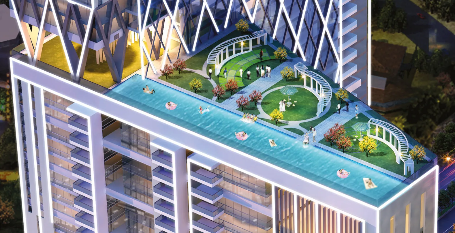 Sky pool deck on top of The Trilight tower in Kokapet, conceptual render